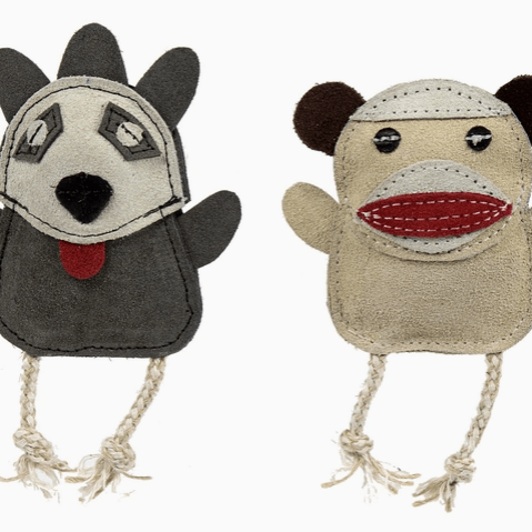 Natural Leather Wee Buddies Monkey & Raccoon Dog Toys (2pk) - Rocky & Maggie's Pet Boutique and Salon