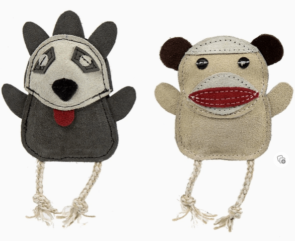 Natural Leather Wee Buddies Monkey & Raccoon Dog Toys (2pk) - Rocky & Maggie's Pet Boutique and Salon