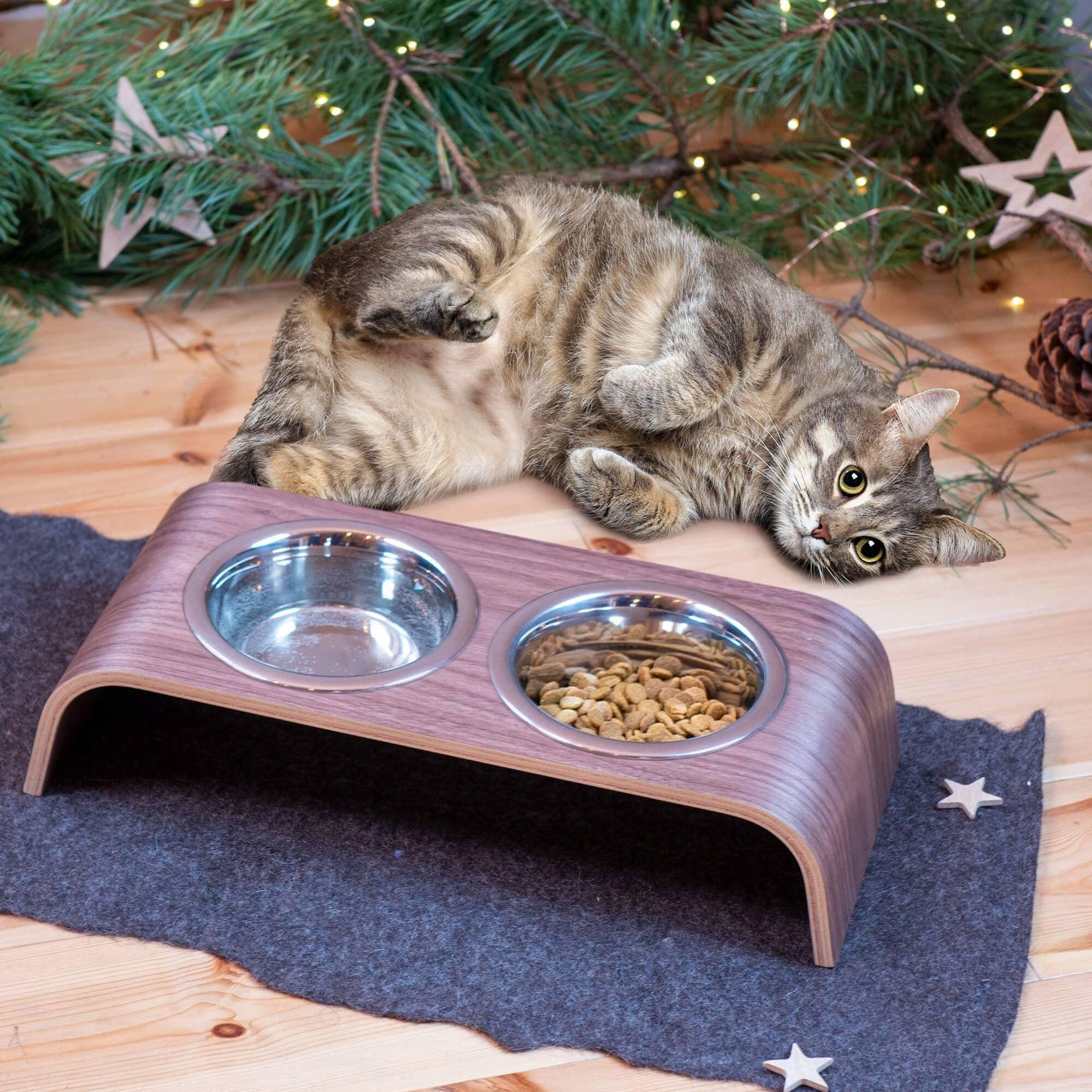 Wooden Elevated Stand for cats and dogs: Walnut / 56x20x20 cm - Rocky & Maggie's Pet Boutique and Salon