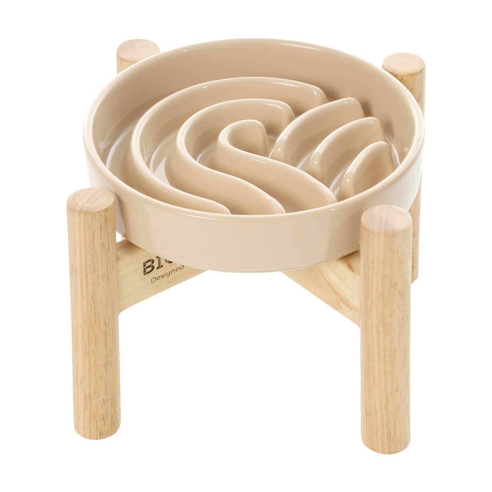 [Wave] Slow Feeder Dog Bowls - M / Pink / Wood Stand - Rocky & Maggie's Pet Boutique and Salon