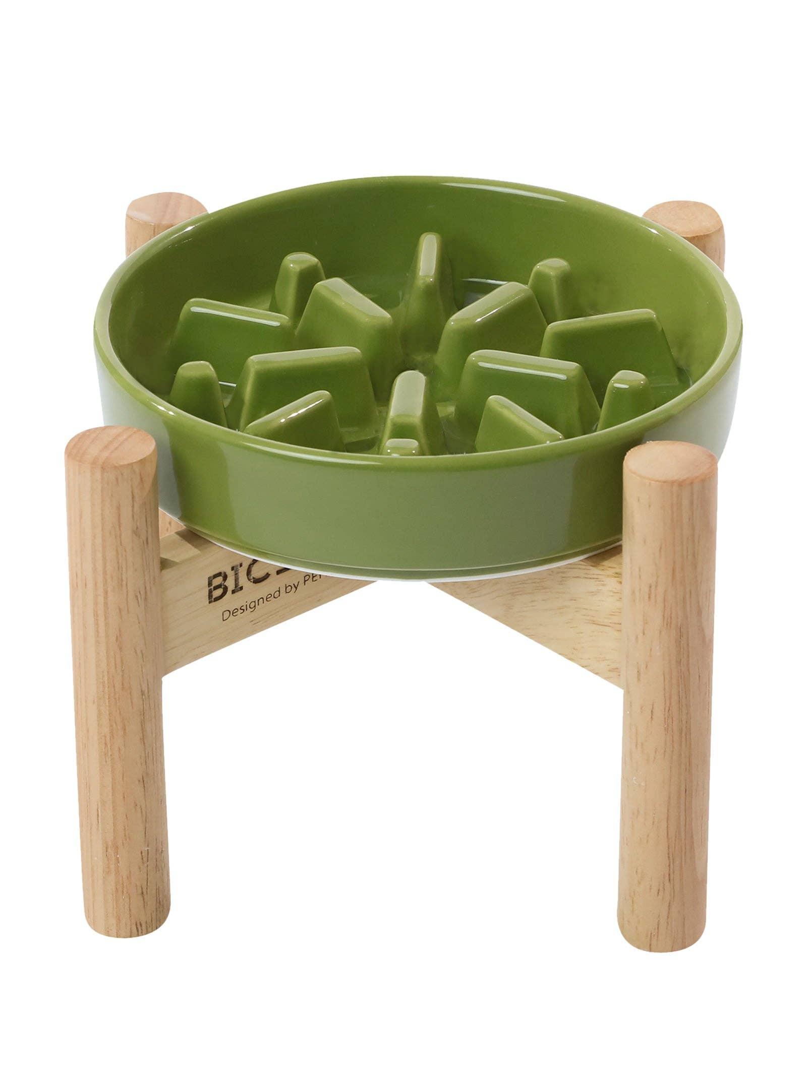 [Spark] Slow Feeder Dog Bowls - M / Blue / Wood Stand - Rocky & Maggie's Pet Boutique and Salon
