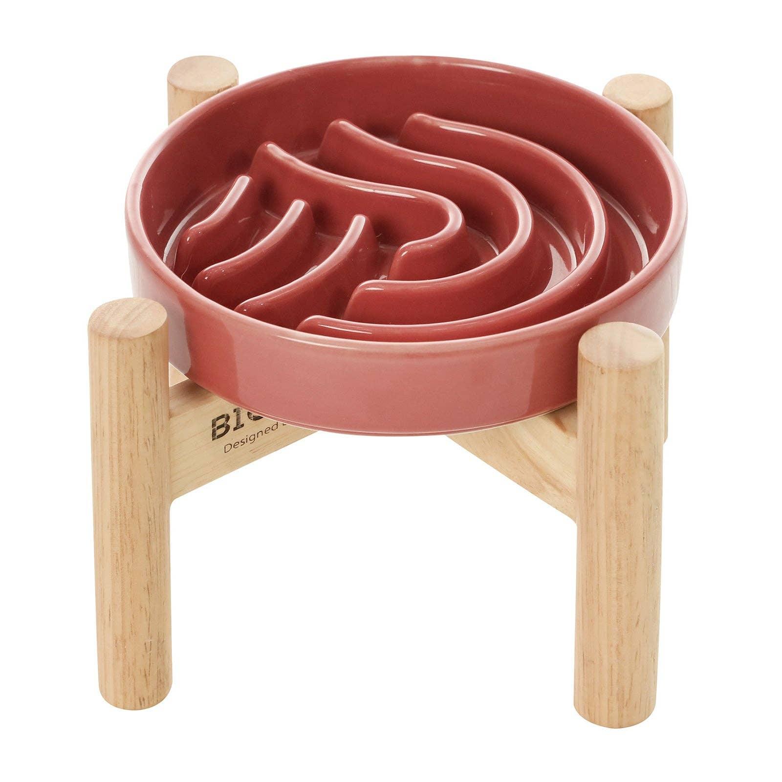 [Wave] Slow Feeder Dog Bowls - S / Orange / Wood Stand - Rocky & Maggie's Pet Boutique and Salon