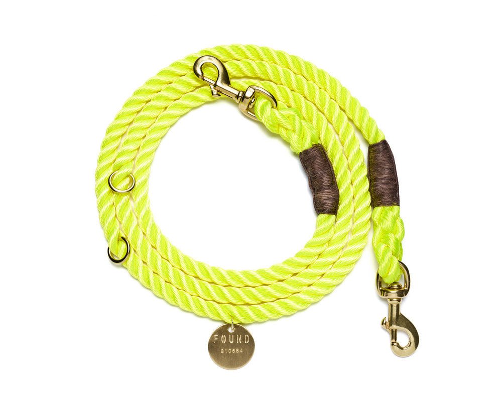 Neon Yellow Rope Dog Leash | Bolt Snaps, Adjustable – Rocky & Maggie's ...