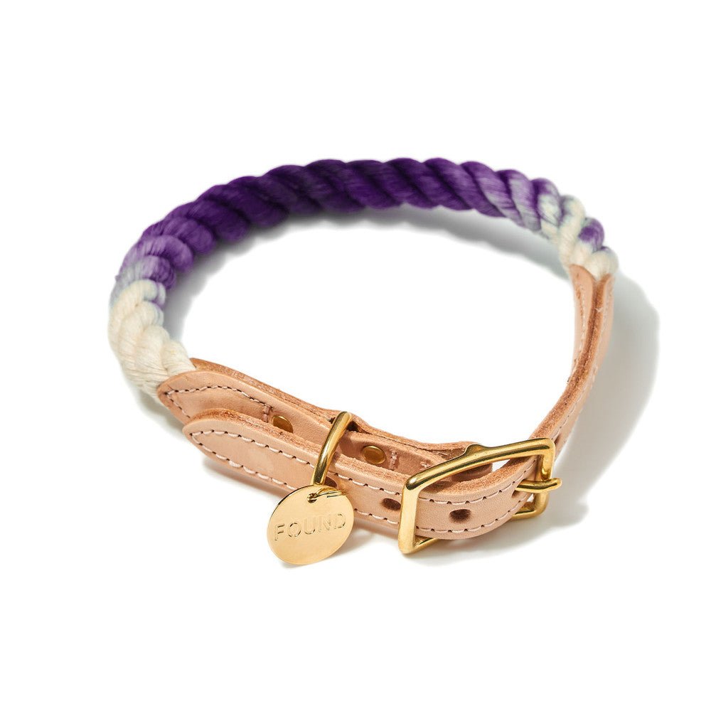 Dog collar *Vagabond* Sweet Lavender - made of hand-dyed cotton outlet rope and leather - selectable in silver, gold or rose gold