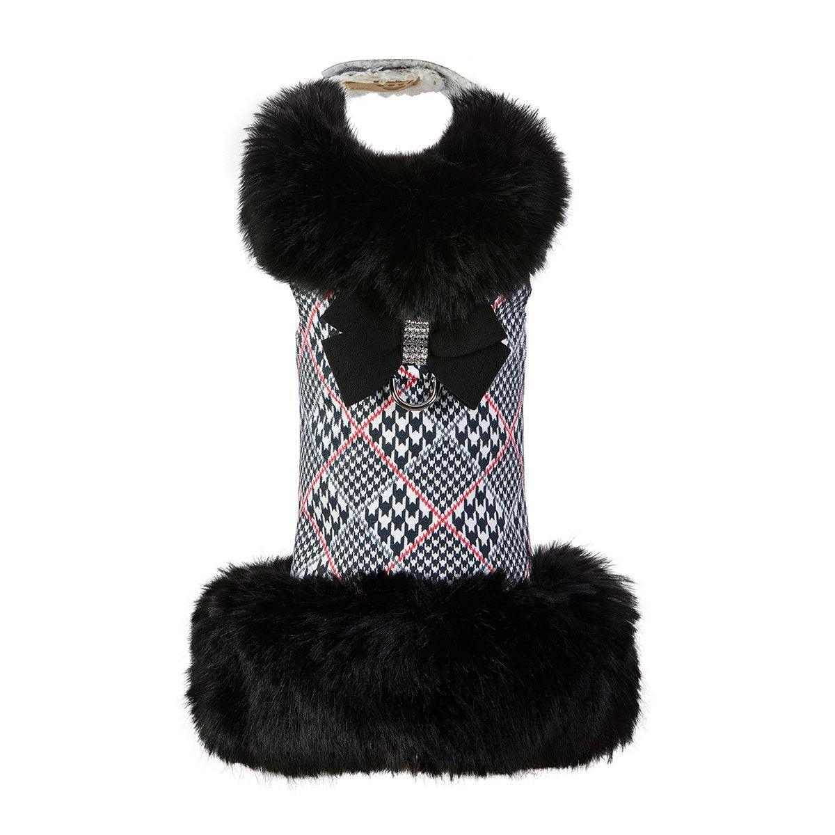 Glen Houndstooth Black Fur Coat - Rocky & Maggie's Pet Boutique and Salon