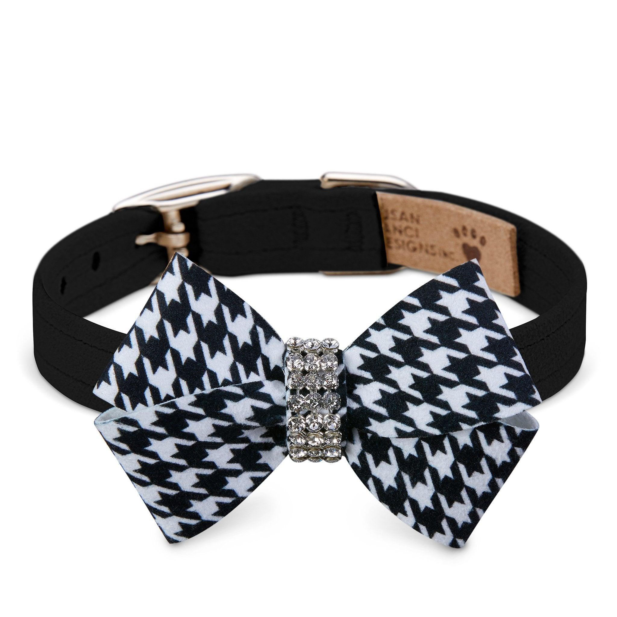 Black & White Houndstooth Nouveau Bow Collar - Rocky & Maggie's Pet Boutique and Salon