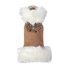White Fox Fur Coat with Chocolate Glen Houndstooth Nouveau Bow - Rocky & Maggie's Pet Boutique and Salon