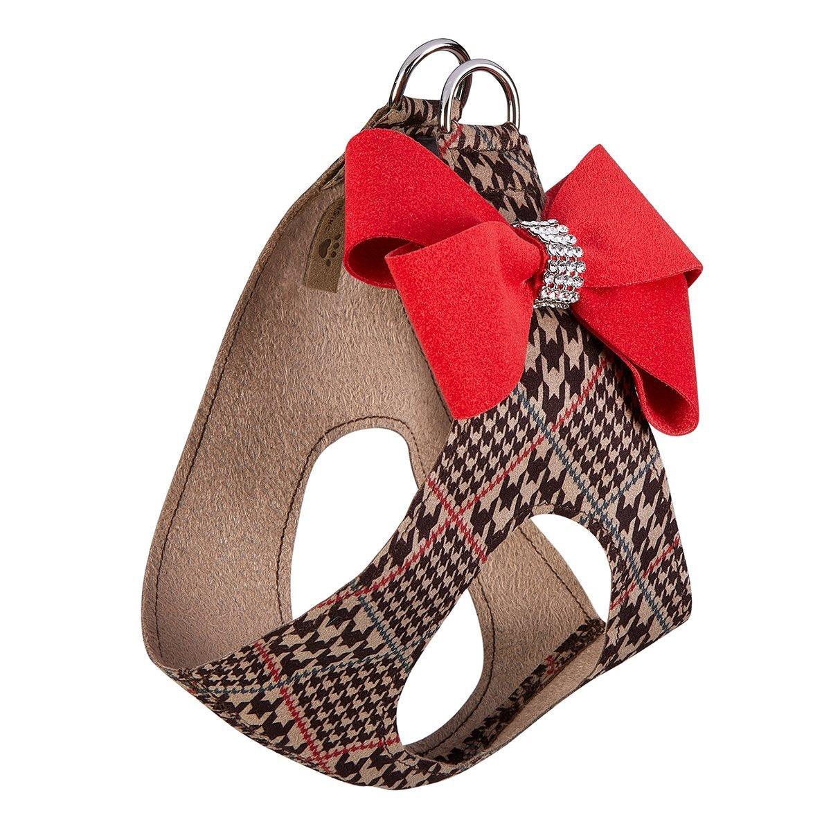 Chocolate & Red Glen Houndstooth Nouveau Bow Step In Harness - Rocky & Maggie's Pet Boutique and Salon