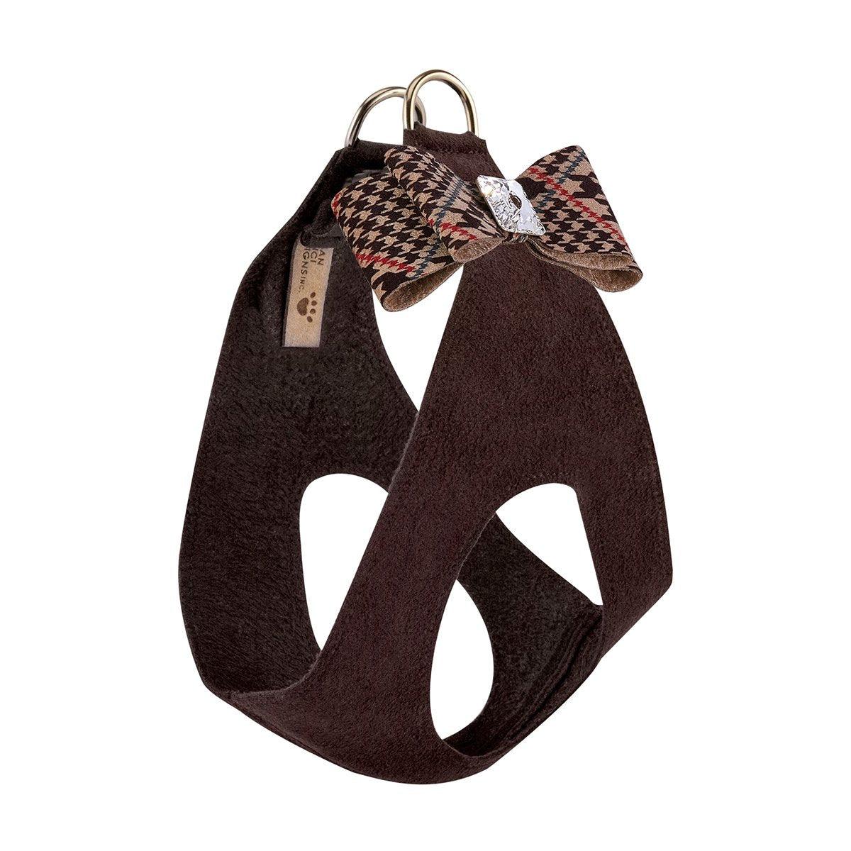Dark Brown & Chocolate Glen Houndstooth Big Bow Step In Harness - Rocky & Maggie's Pet Boutique and Salon
