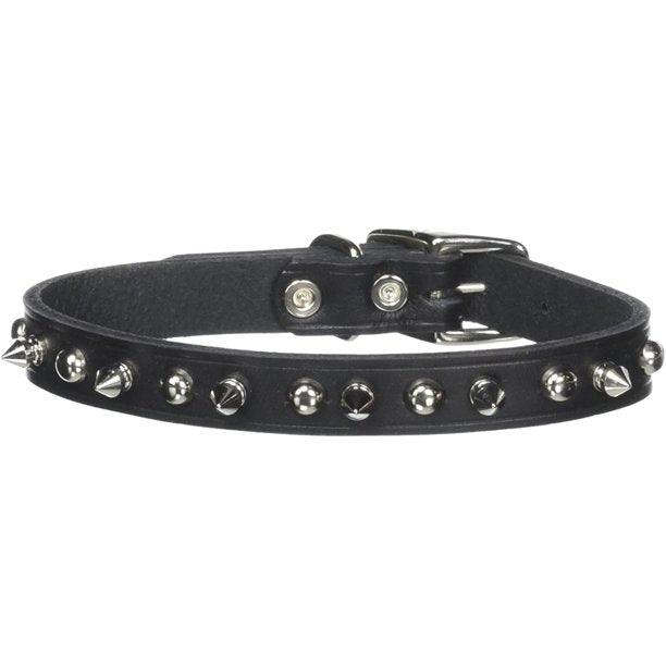 Spiked Black Leather Collar 16in - Rocky & Maggie's Pet Boutique and Salon