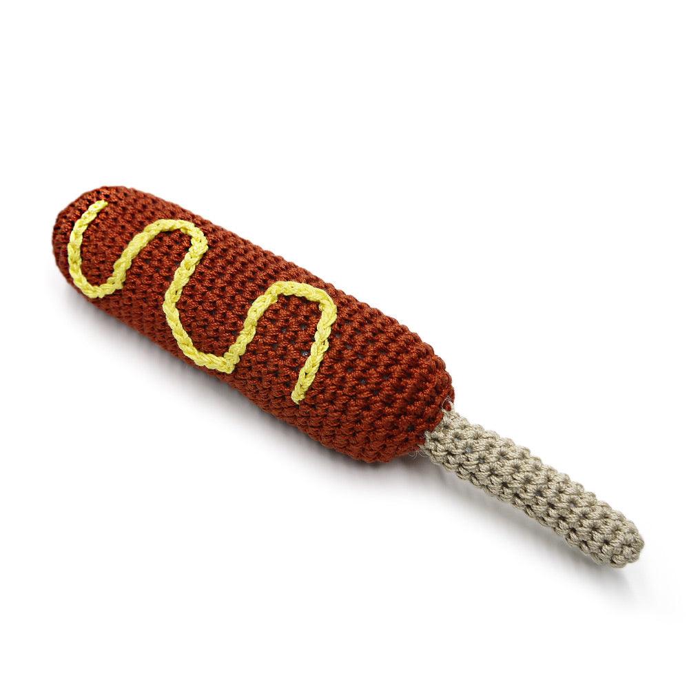 PAWer Squeaky Knit Toy - Hot Dog - Rocky & Maggie's Pet Boutique and Salon