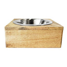 Square Mango Wood Bowl Holder with Stainless Steel Bowl - Rocky & Maggie's Pet Boutique and Salon