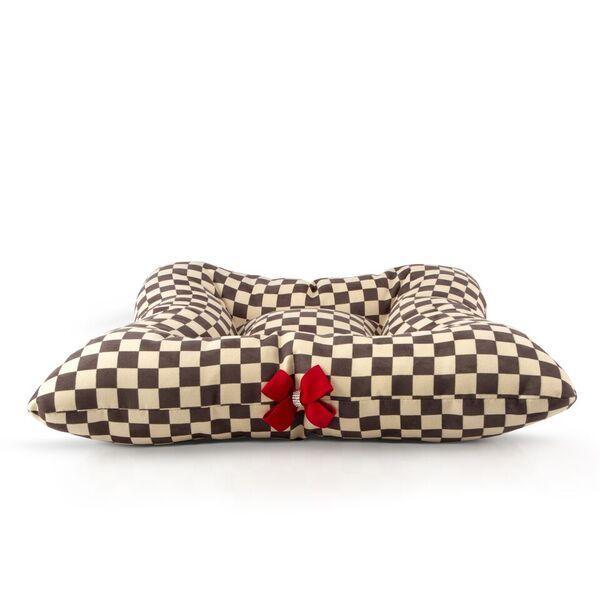 Windsor Check Square Bed with Red Nouveau Bow - Rocky & Maggie's Pet Boutique and Salon