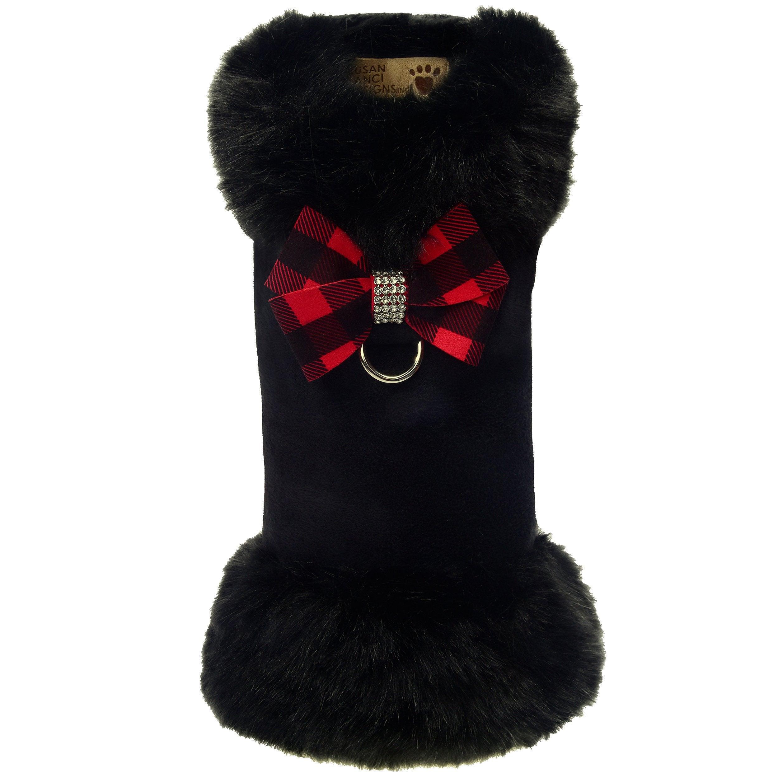 Red Gingham Nouveau Bow Black Fox Fur Coat - Rocky & Maggie's Pet Boutique and Salon