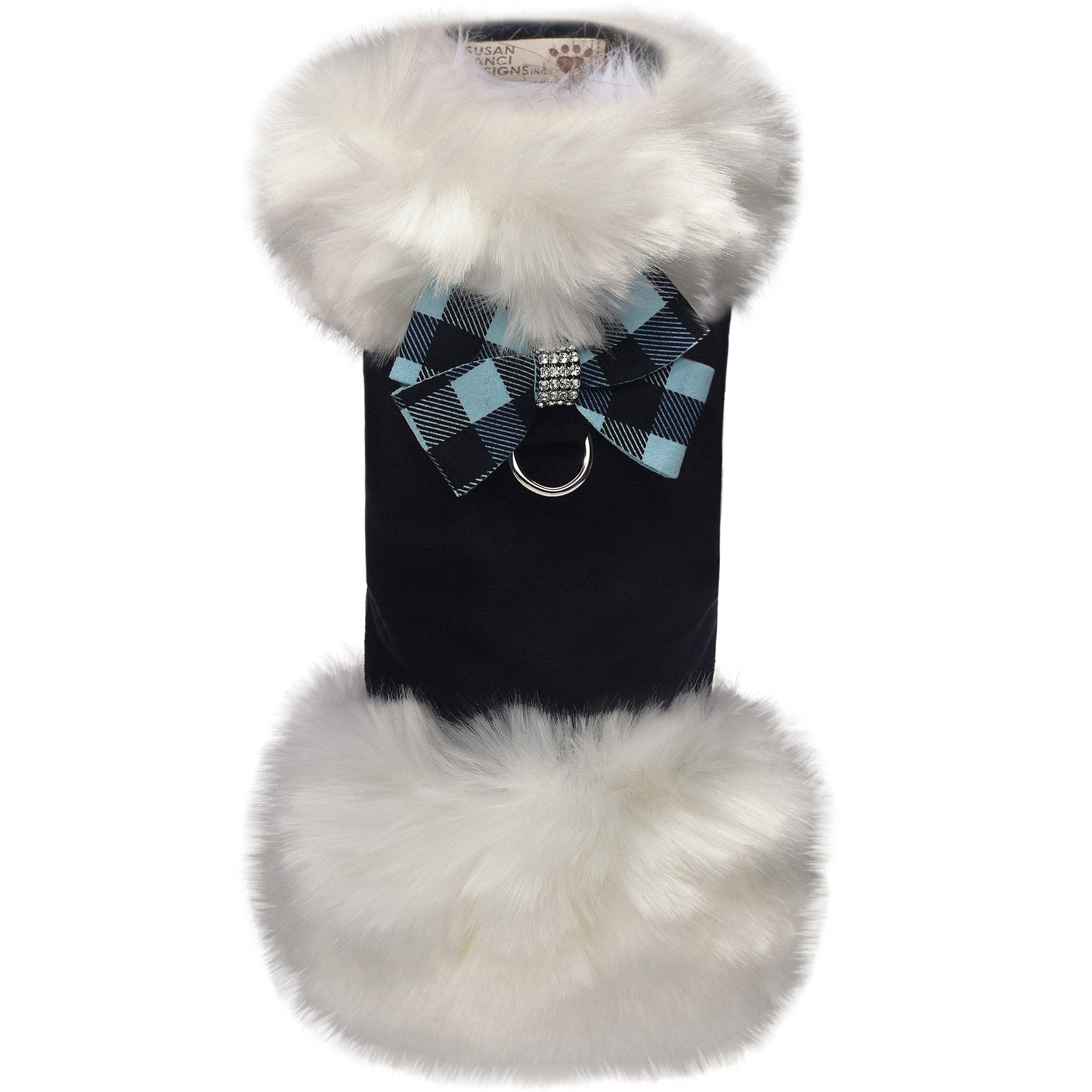 Tiffi Gingham Nouveau Bow White Fox Fur Coat - Rocky & Maggie's Pet Boutique and Salon