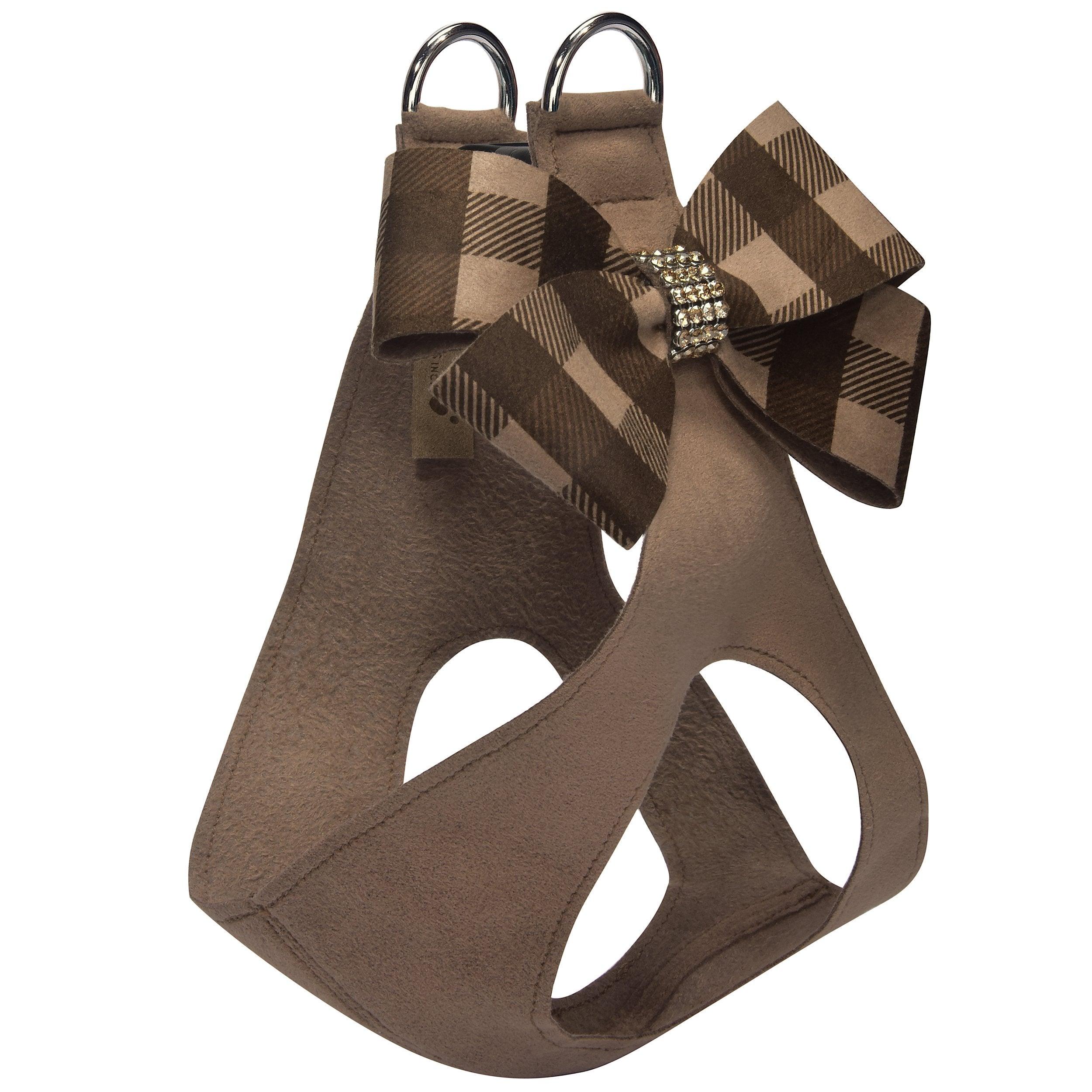 Fawn Gingham Nouveau Bow Step In Harness - Rocky & Maggie's Pet Boutique and Salon