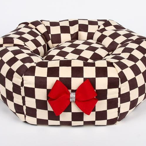 Windsor Check Bed with Red Nouveau Bow - Rocky & Maggie's Pet Boutique and Salon