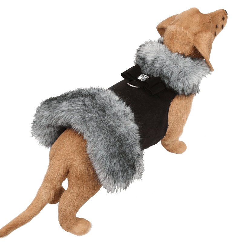 Black Tip Silver Fox Fur Coat with Big Bow - Rocky & Maggie's Pet Boutique and Salon