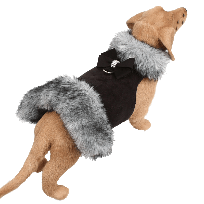Black Tip Silver Fox Fur Coat with Nouveau Bow - Rocky & Maggie's Pet Boutique and Salon