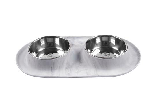 Silicone Double Feeder with Stainless Bowls - Rocky & Maggie's Pet Boutique and Salon