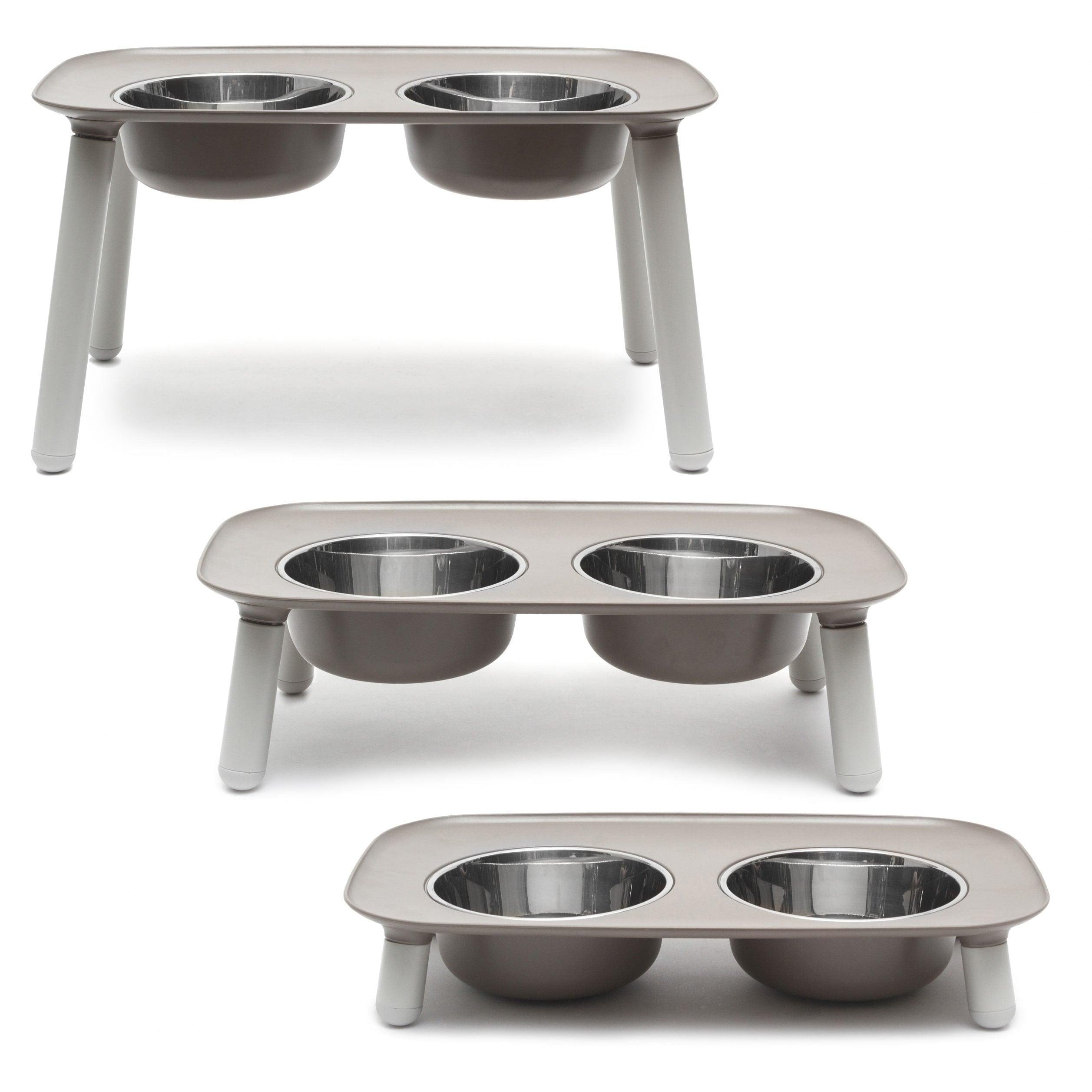 Adjustable Elevated Double Feeder with Faux Wood Legs and Stainless Steel Bowls - Rocky & Maggie's Pet Boutique and Salon