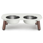 Adjustable Elevated Double Feeder with Faux Wood Legs and Stainless Steel Bowls - Rocky & Maggie's Pet Boutique and Salon
