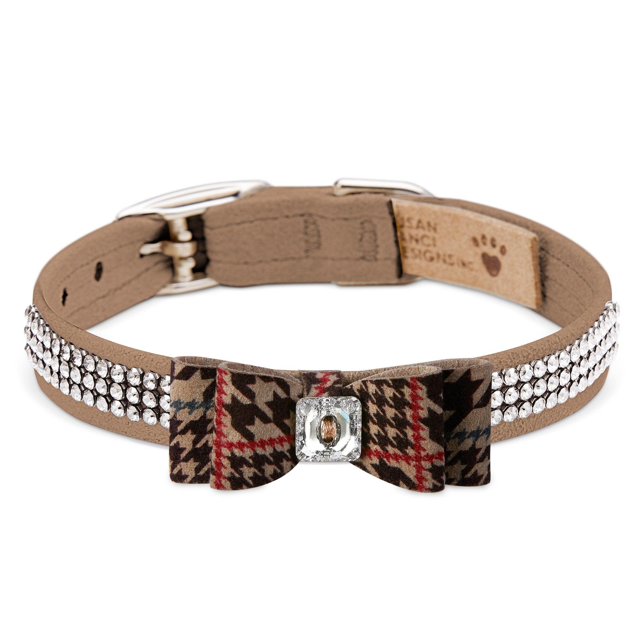 Glen Houndstooth Big Bow 3 Row Giltmore Collar - Rocky & Maggie's Pet Boutique and Salon
