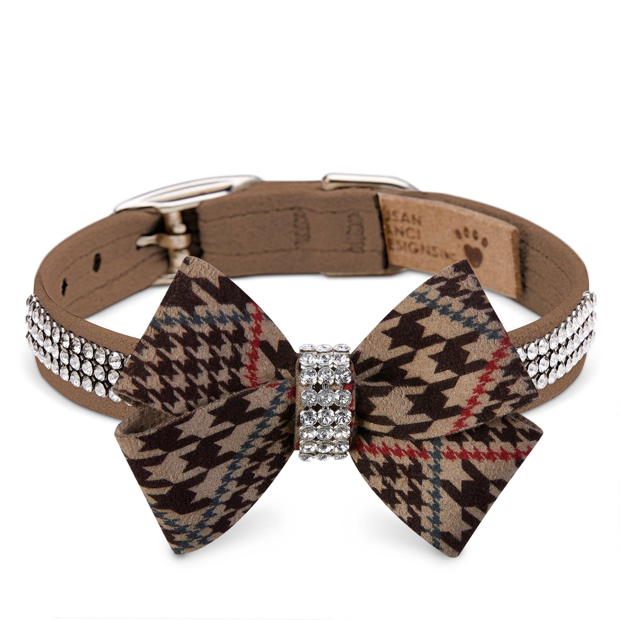 Glen Houndstooth Nouveau Bow 3 Row Giltmore Collar - Rocky & Maggie's Pet Boutique and Salon