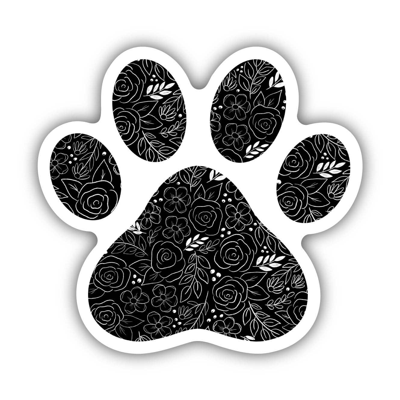 Black Floral Paw Print Sticker - Rocky & Maggie's Pet Boutique and Salon