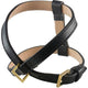 Frida Firenze black leather harness with gold buckles and beige lining