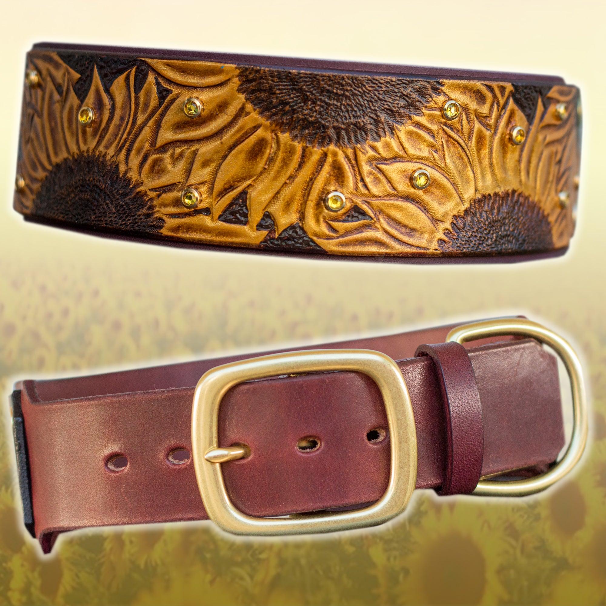 Sunflowers Leather Collar - Rocky & Maggie's Pet Boutique and Salon