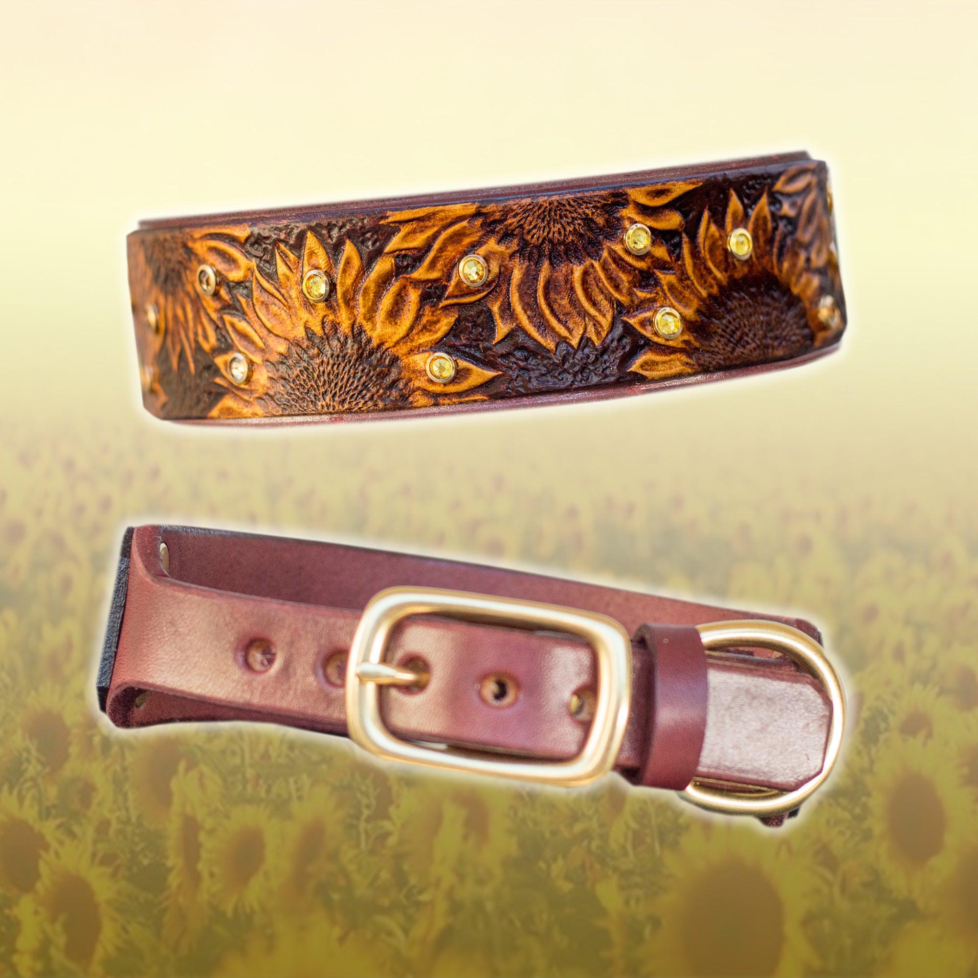 Sunflowers Leather Collar - Rocky & Maggie's Pet Boutique and Salon