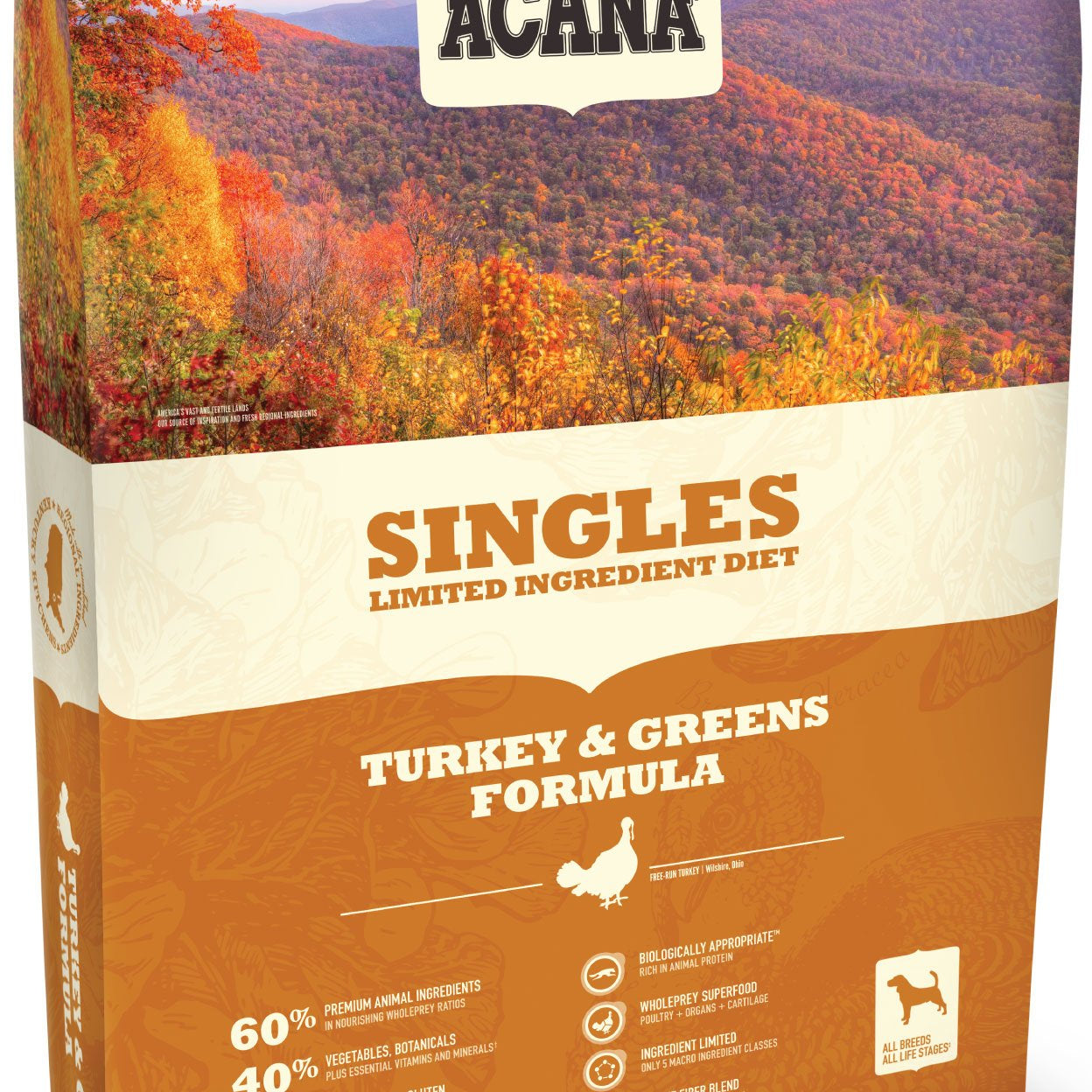 Acana Singles Turkey & Greens Dog Food - Rocky & Maggie's Pet Boutique and Salon